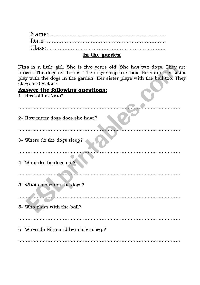 In The Garden worksheet