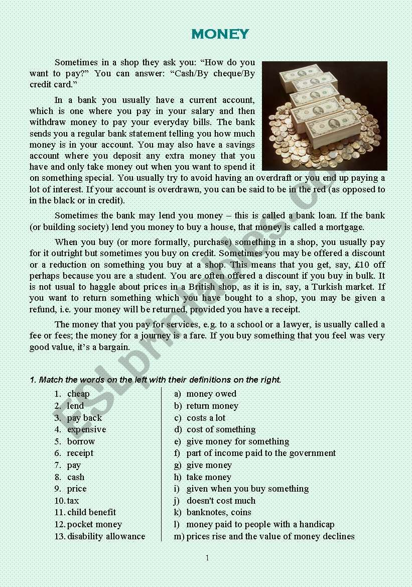 money worksheet