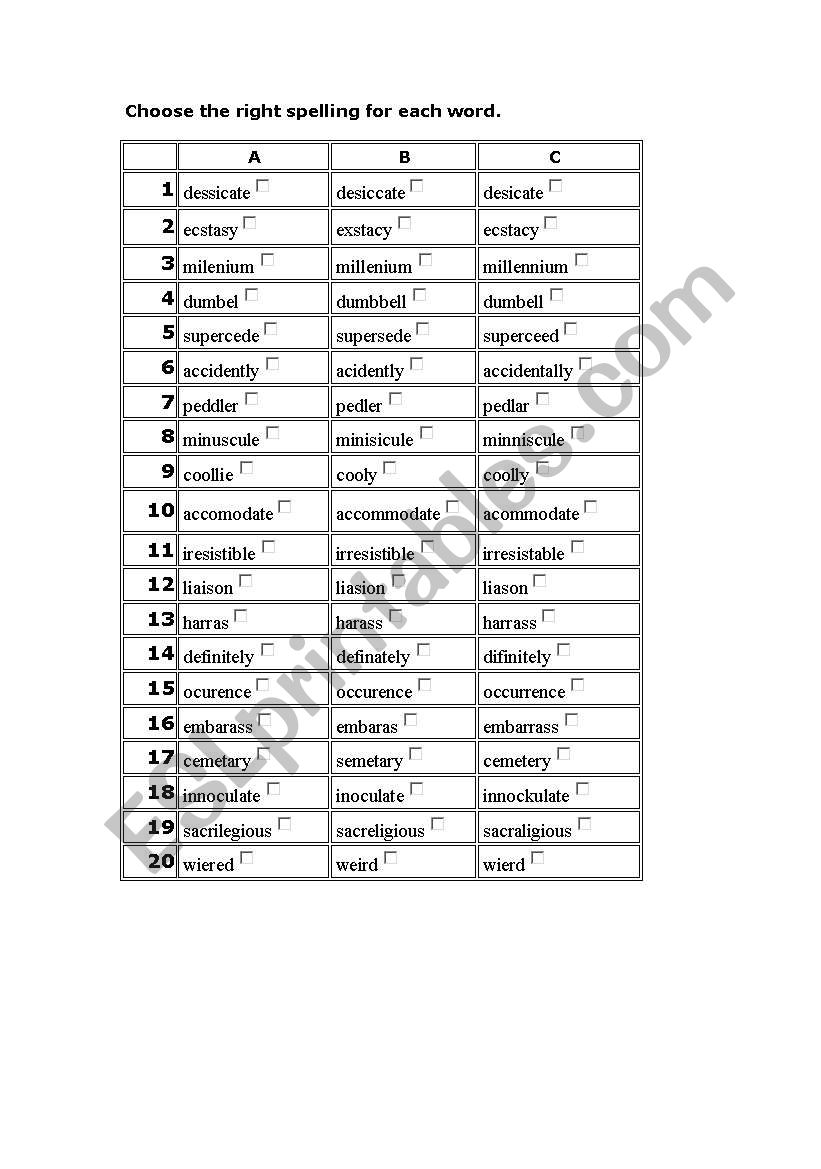 spelling worksheet