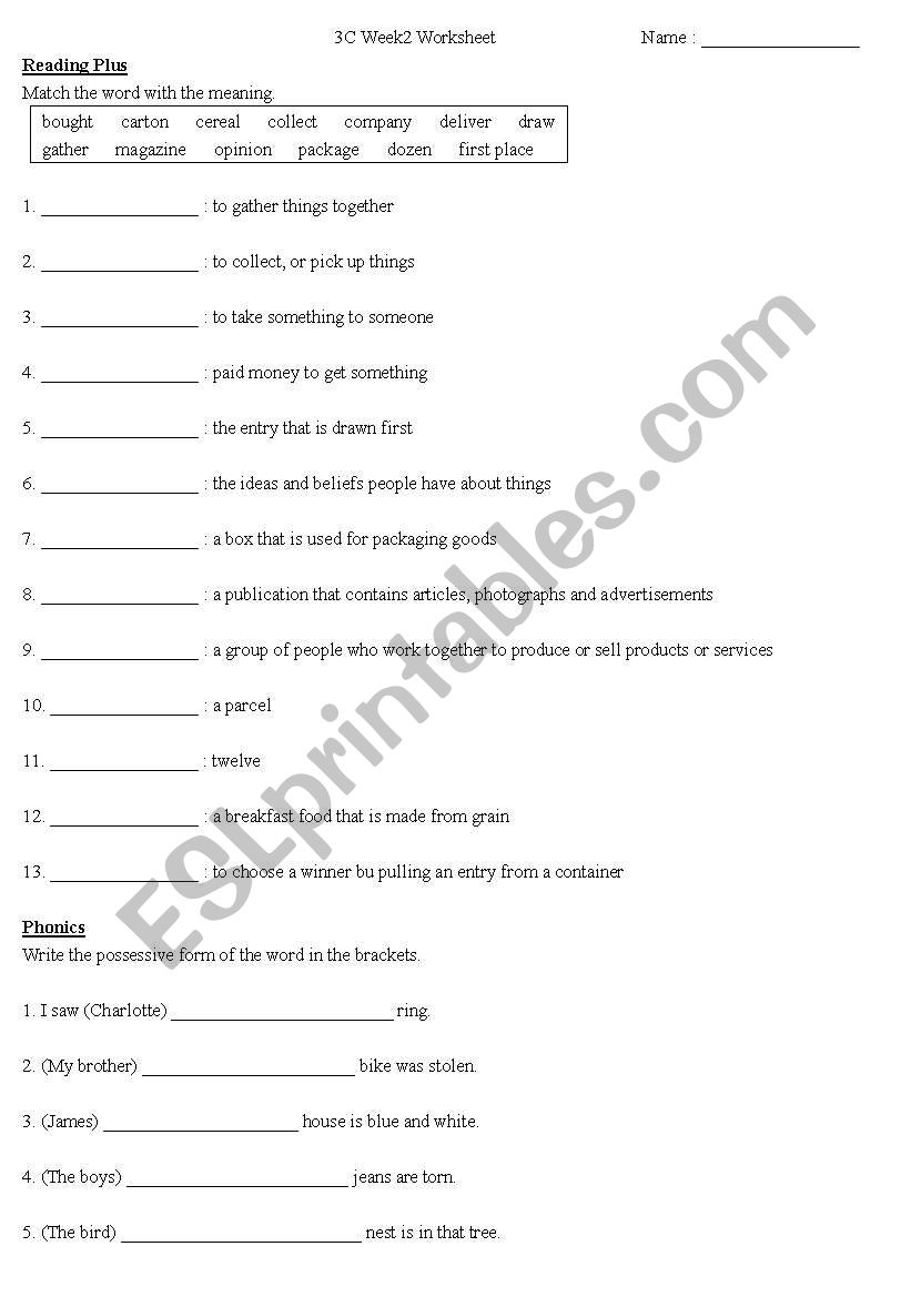 reading&language arts worksheet