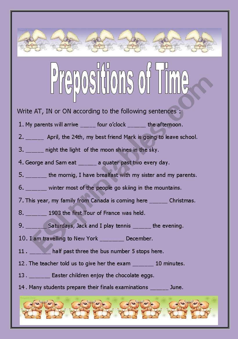 Prepositions of Time worksheet