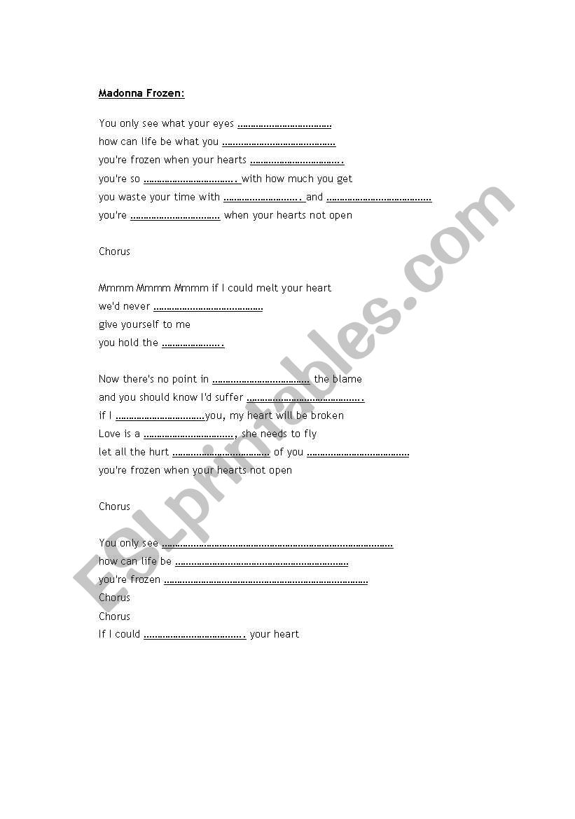 Madonna Frozen worksheet