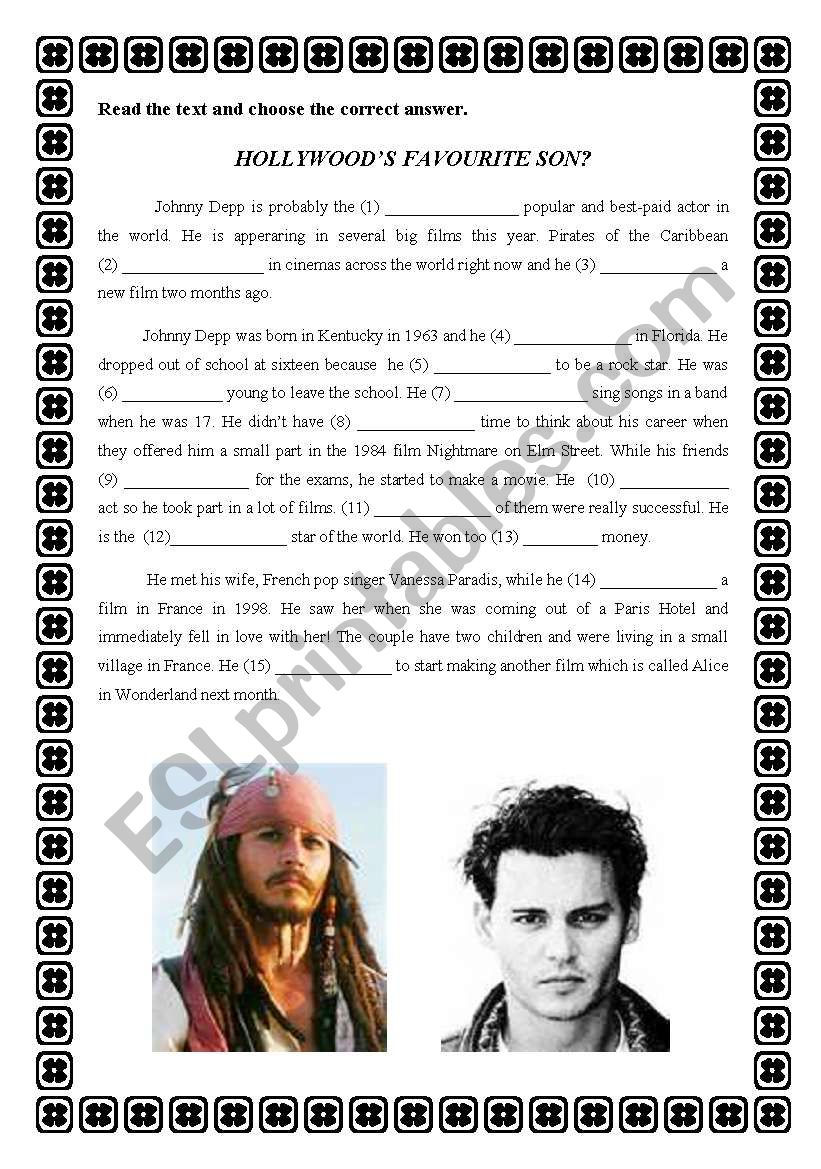 HollywoodÂ´s favourite son? worksheet