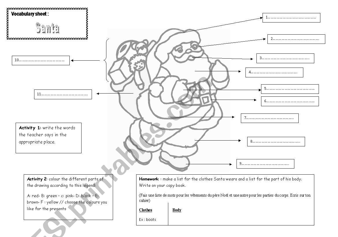 Santa outfit worksheet