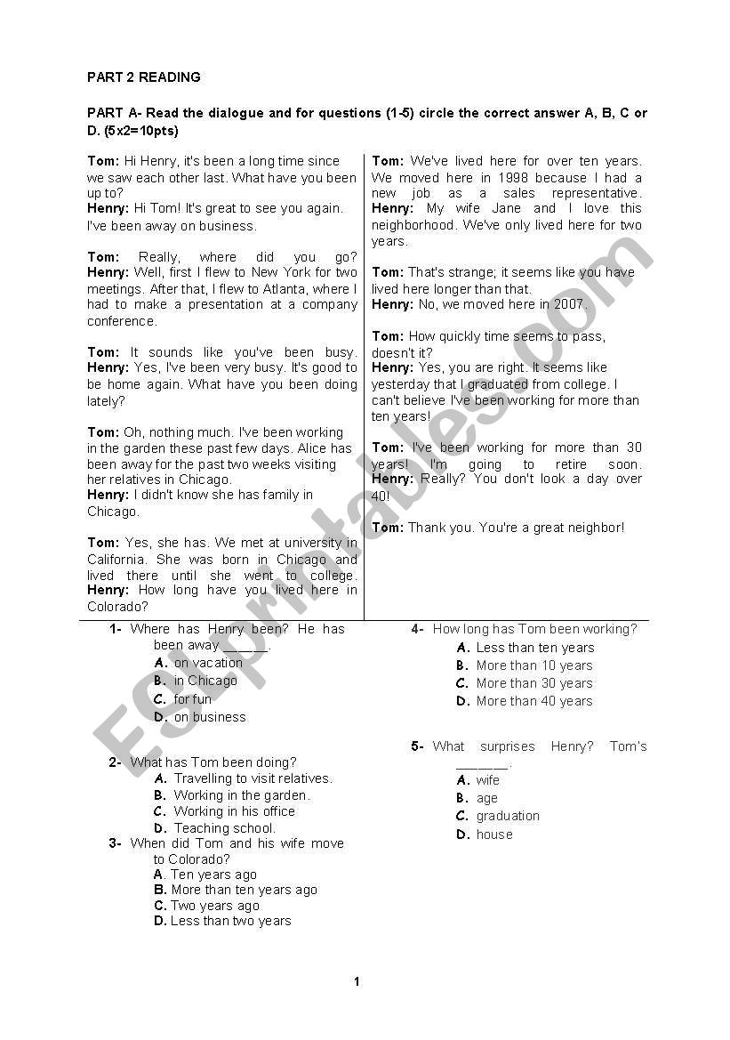 a 7th grade exam worksheet