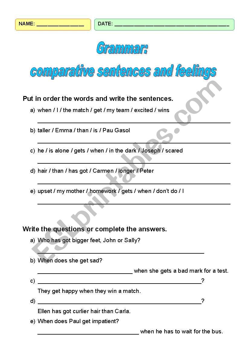 Grammar: comparative sentences and feelings