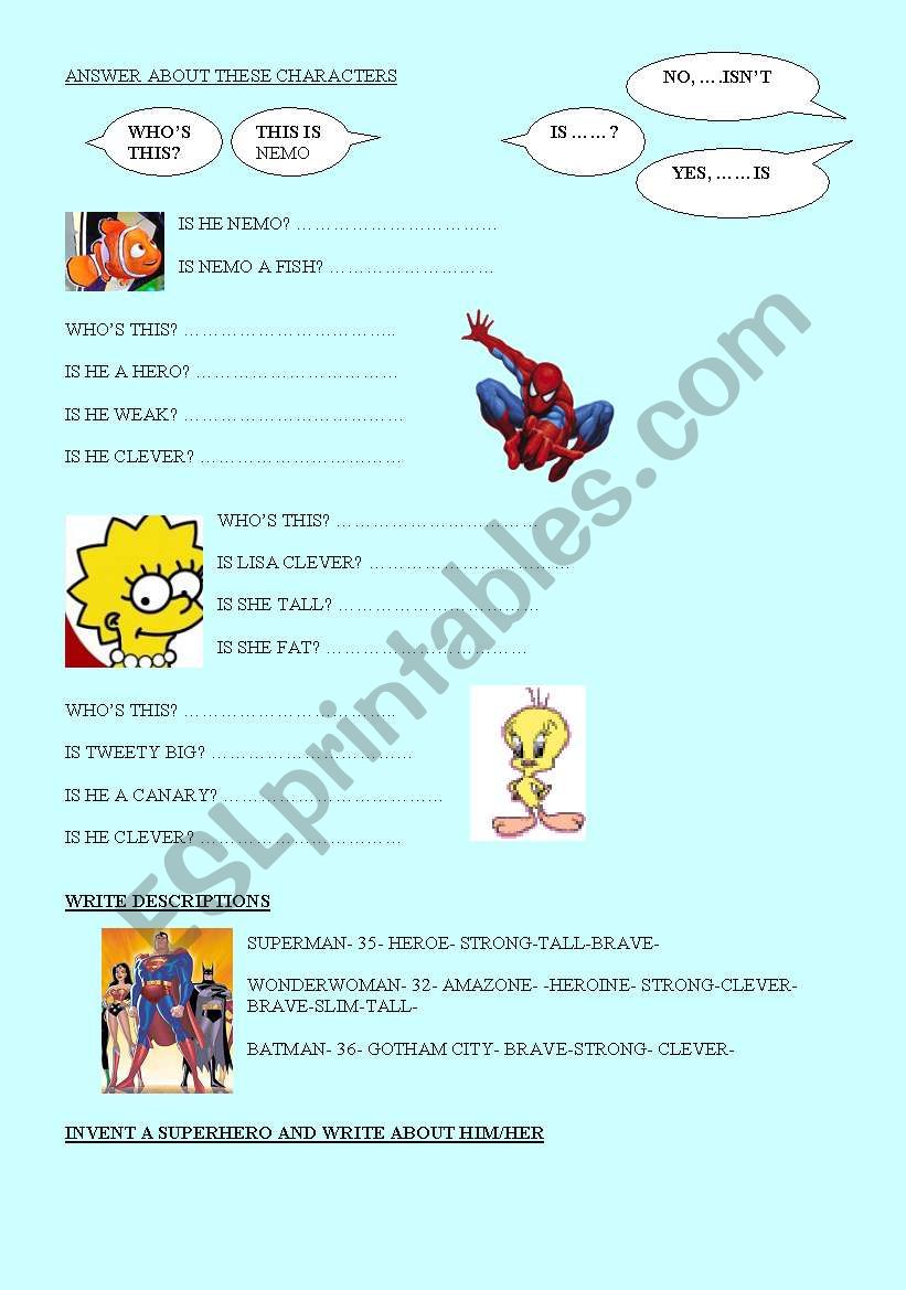 Cartoons worksheet