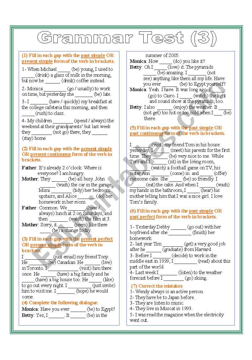 Check your Grammar (3) worksheet