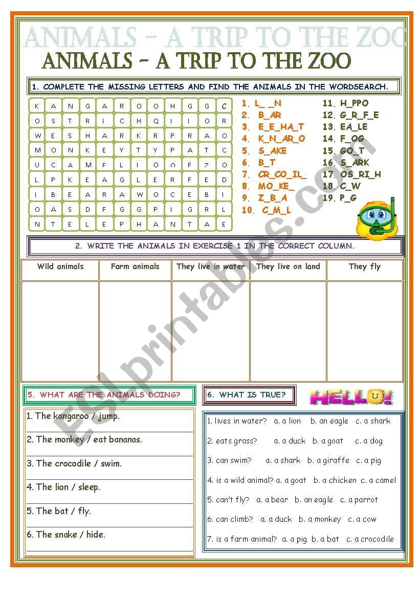 ANIMALS - A TRIP TO THE ZOO worksheet