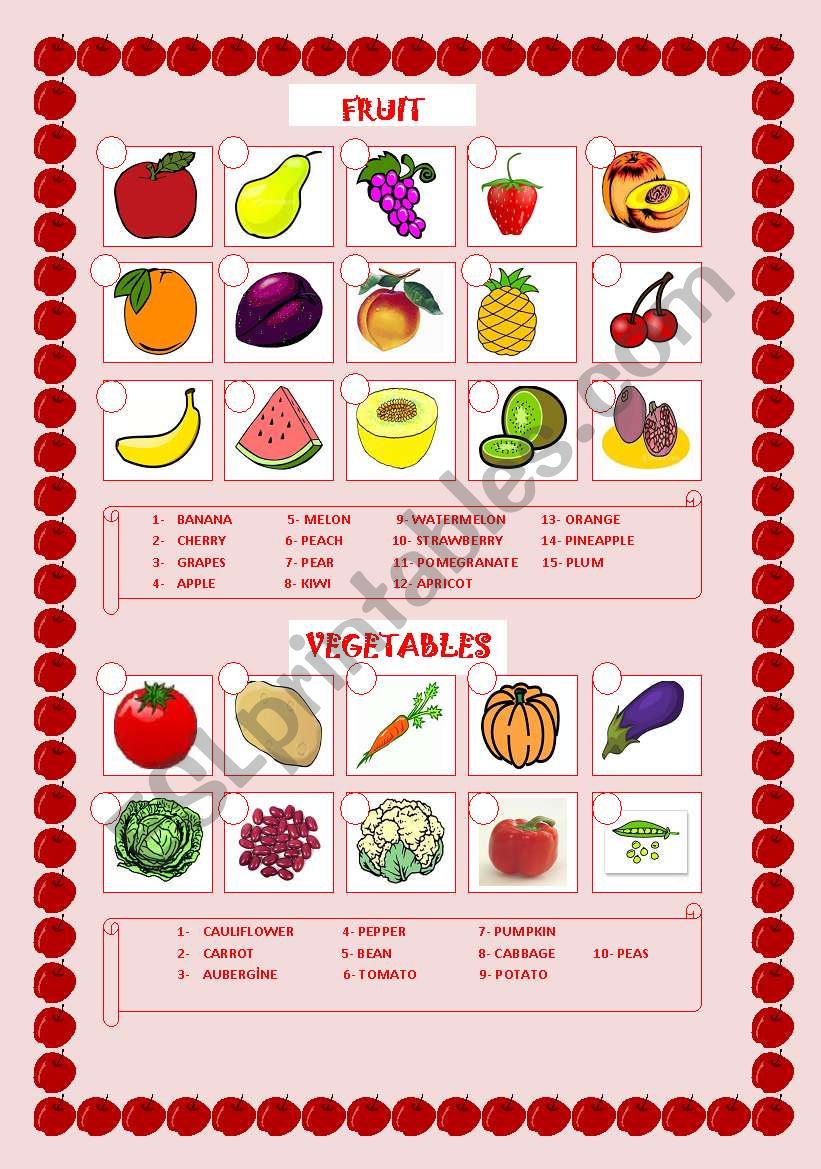 Fruit and vegetables worksheet