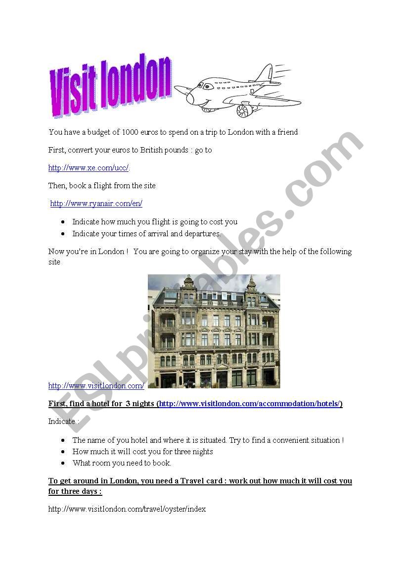 Planning a trip to London worksheet