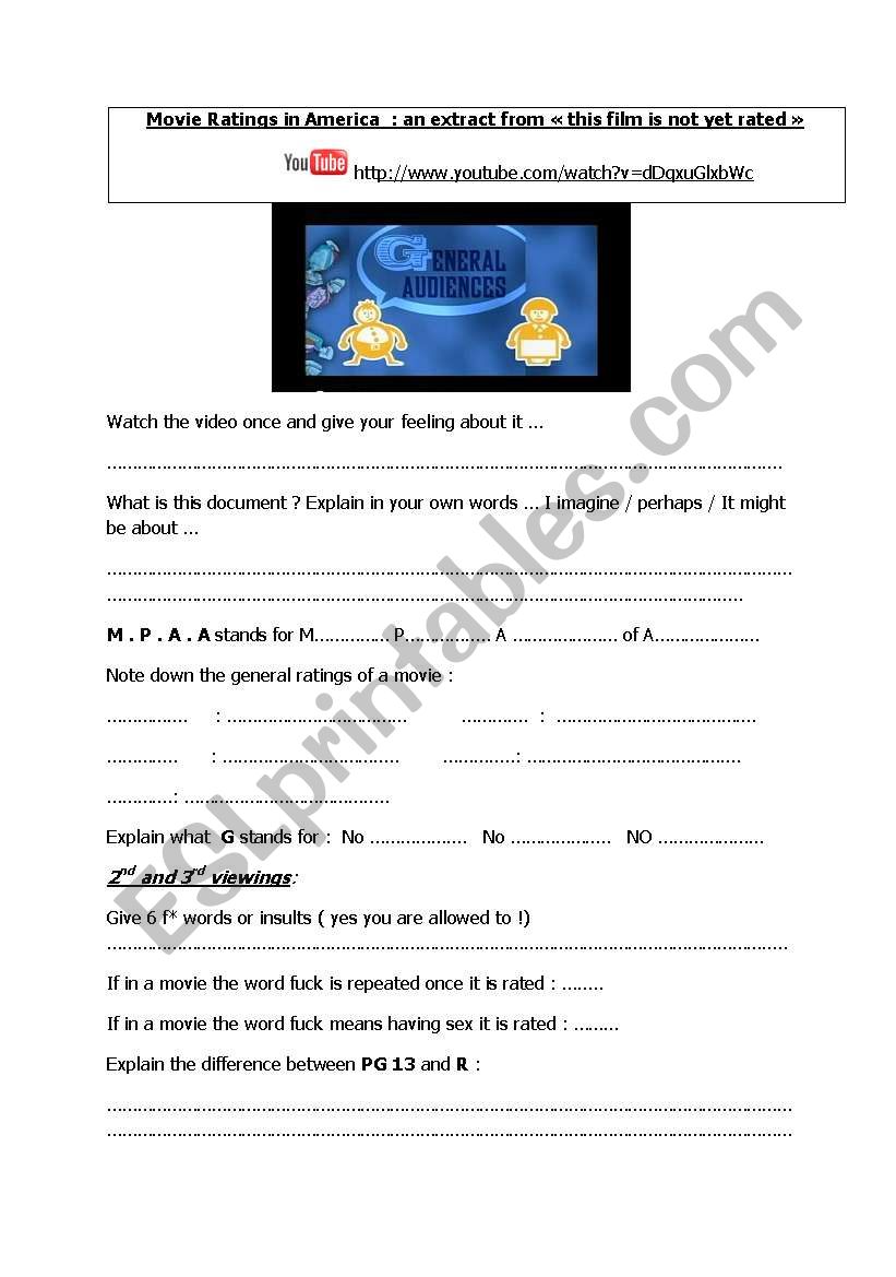 MOVIE RATINGS IN AMERICA worksheet