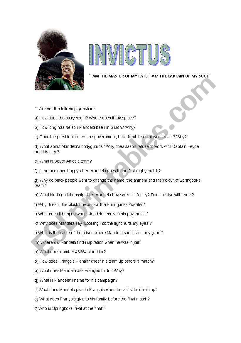 INVICTUS worksheet