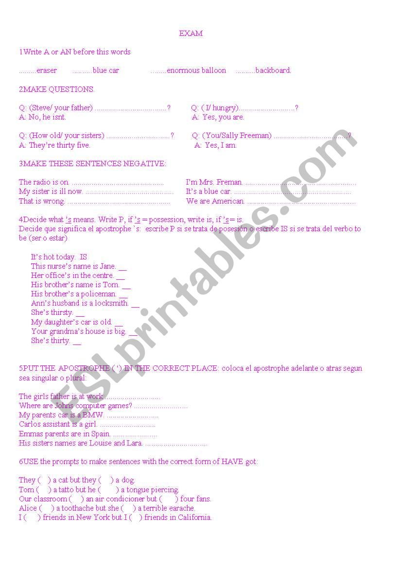 Super test with everything! worksheet