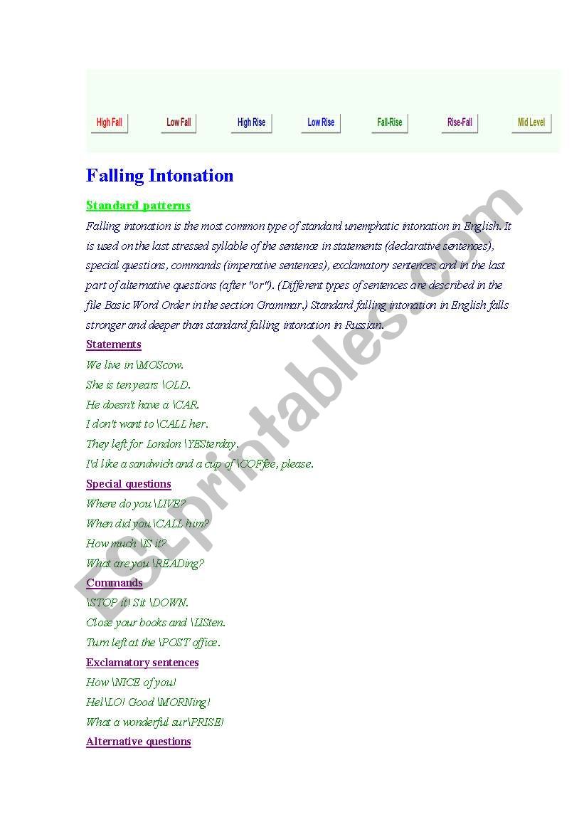 intonation worksheet