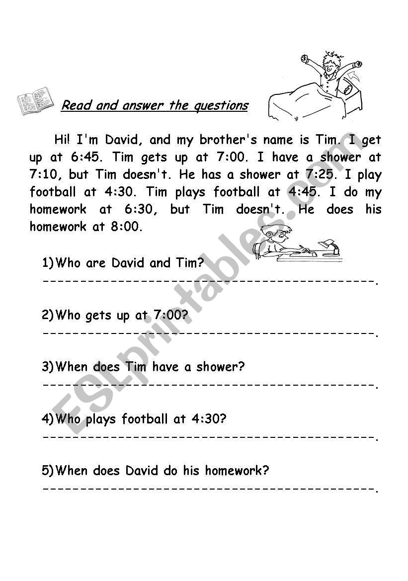 Reading comprehension worksheet