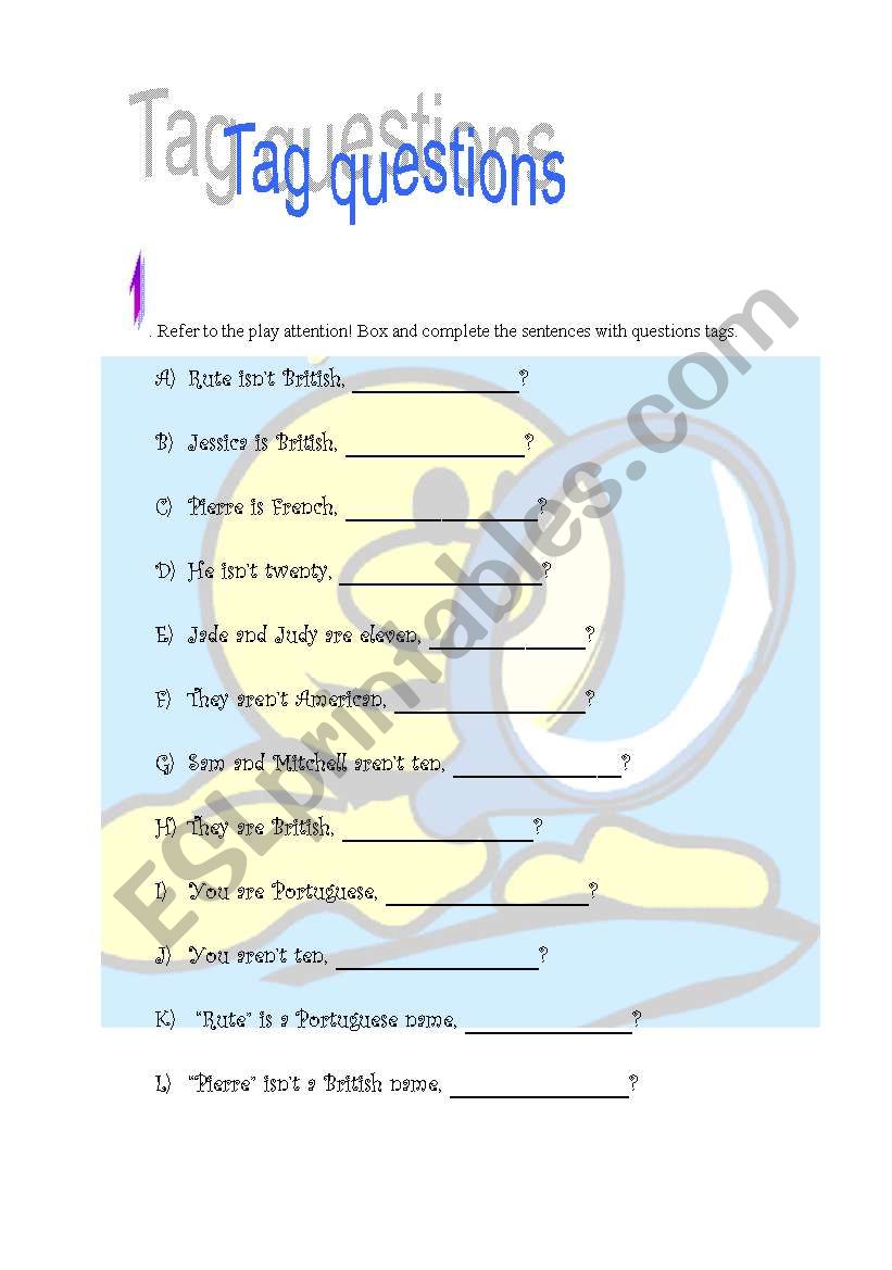 Tag questions worksheet