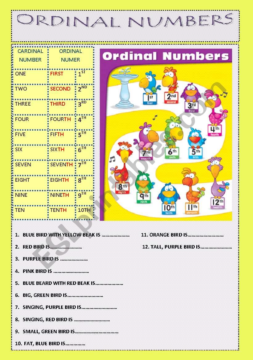 ordinal numbers worksheet