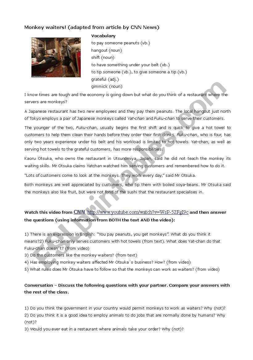 Monkey waiters! Reading and video comprehension