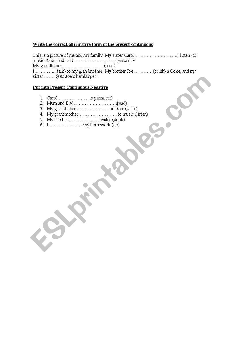 present continuous worksheet