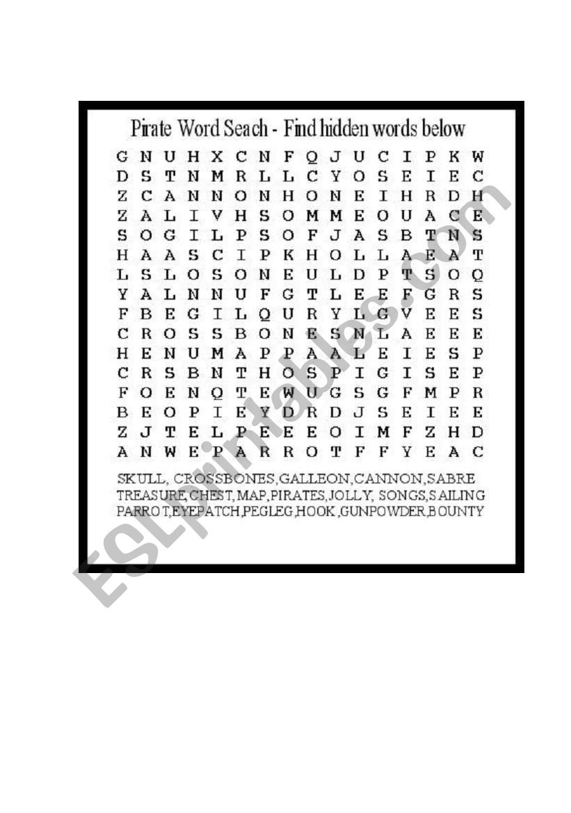 pirate crossword worksheet
