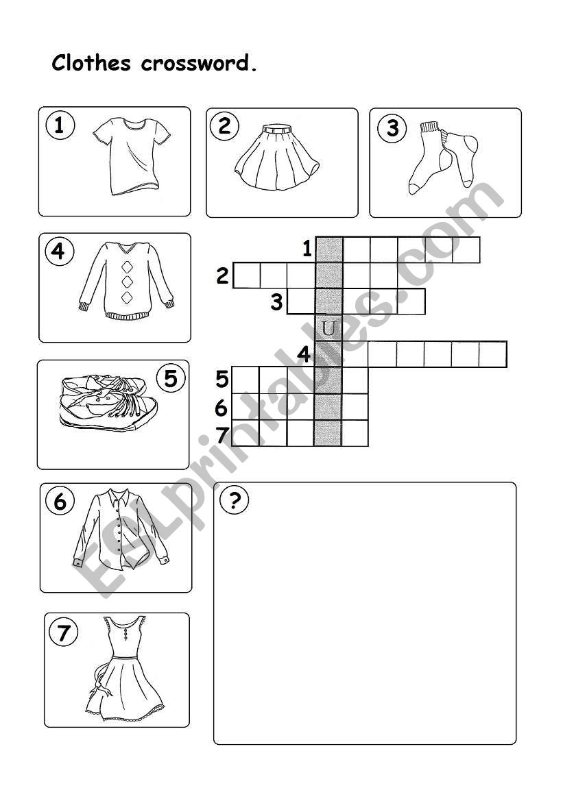 Clothes crossword worksheet