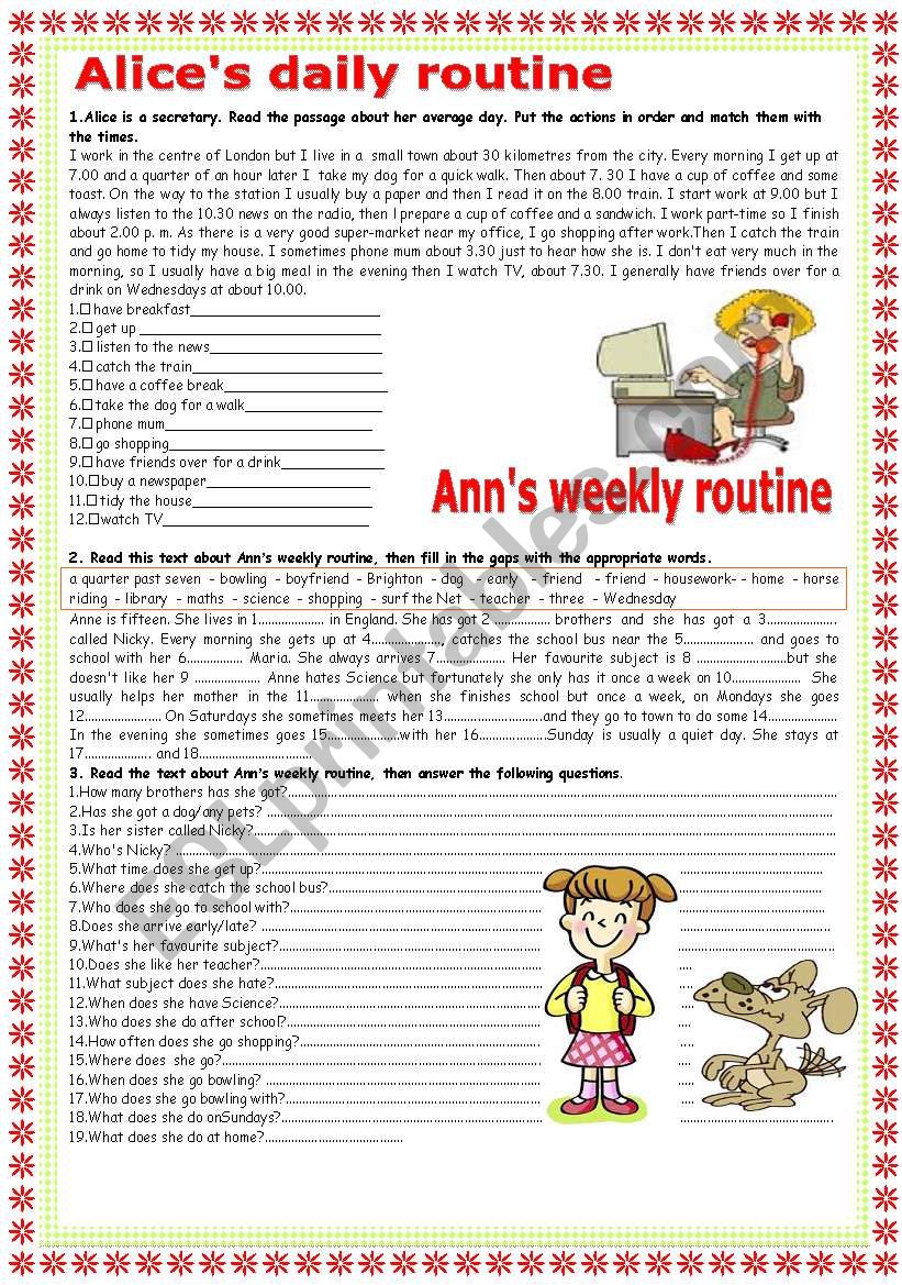 Daily and weekly routine worksheet