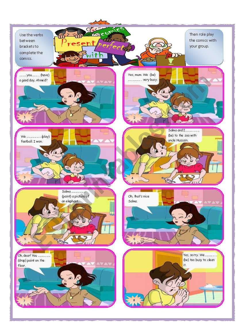 Comics with Present Perfect worksheet