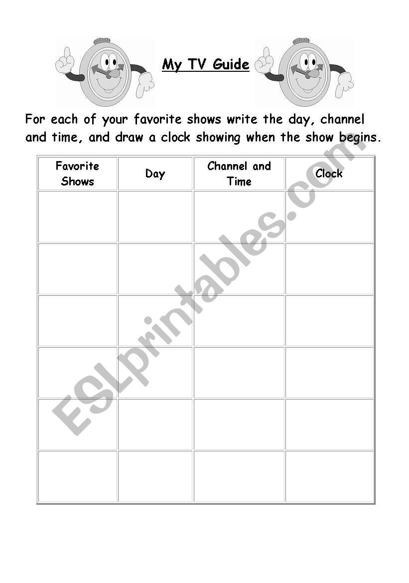 My TV Guide  worksheet