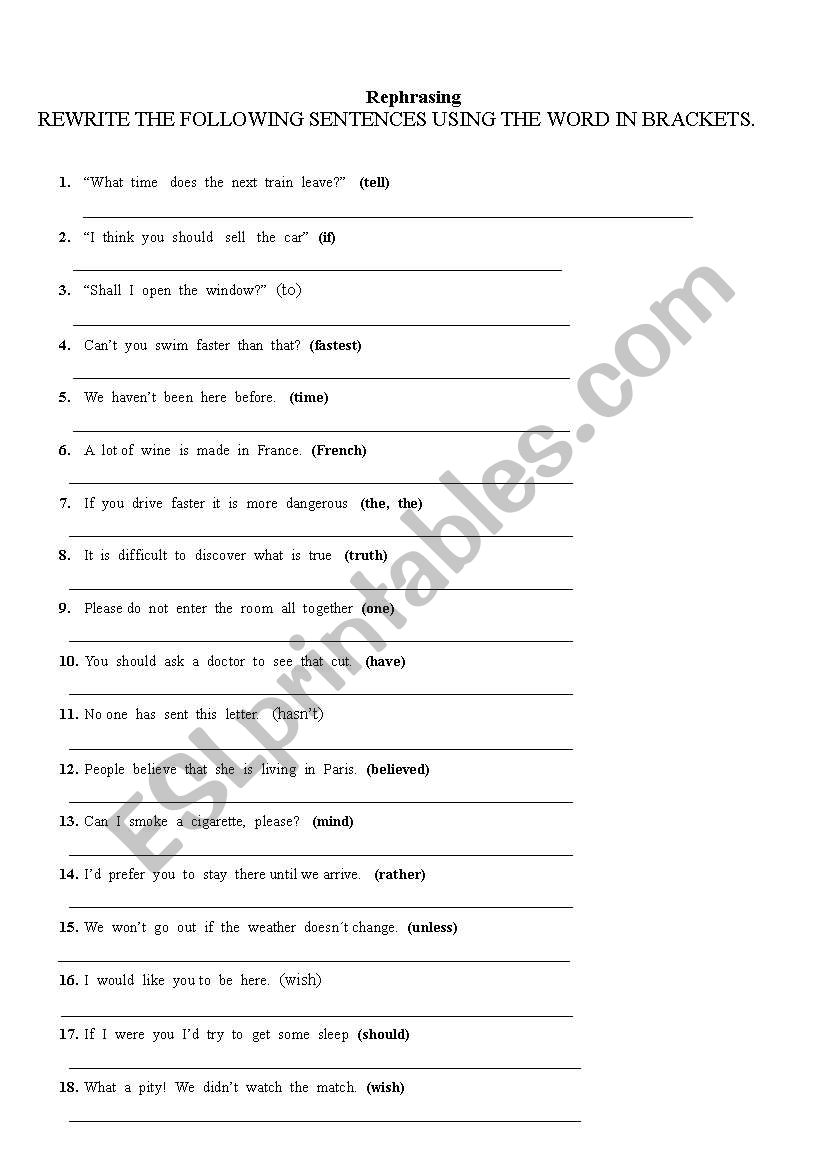 Repharsing worksheet