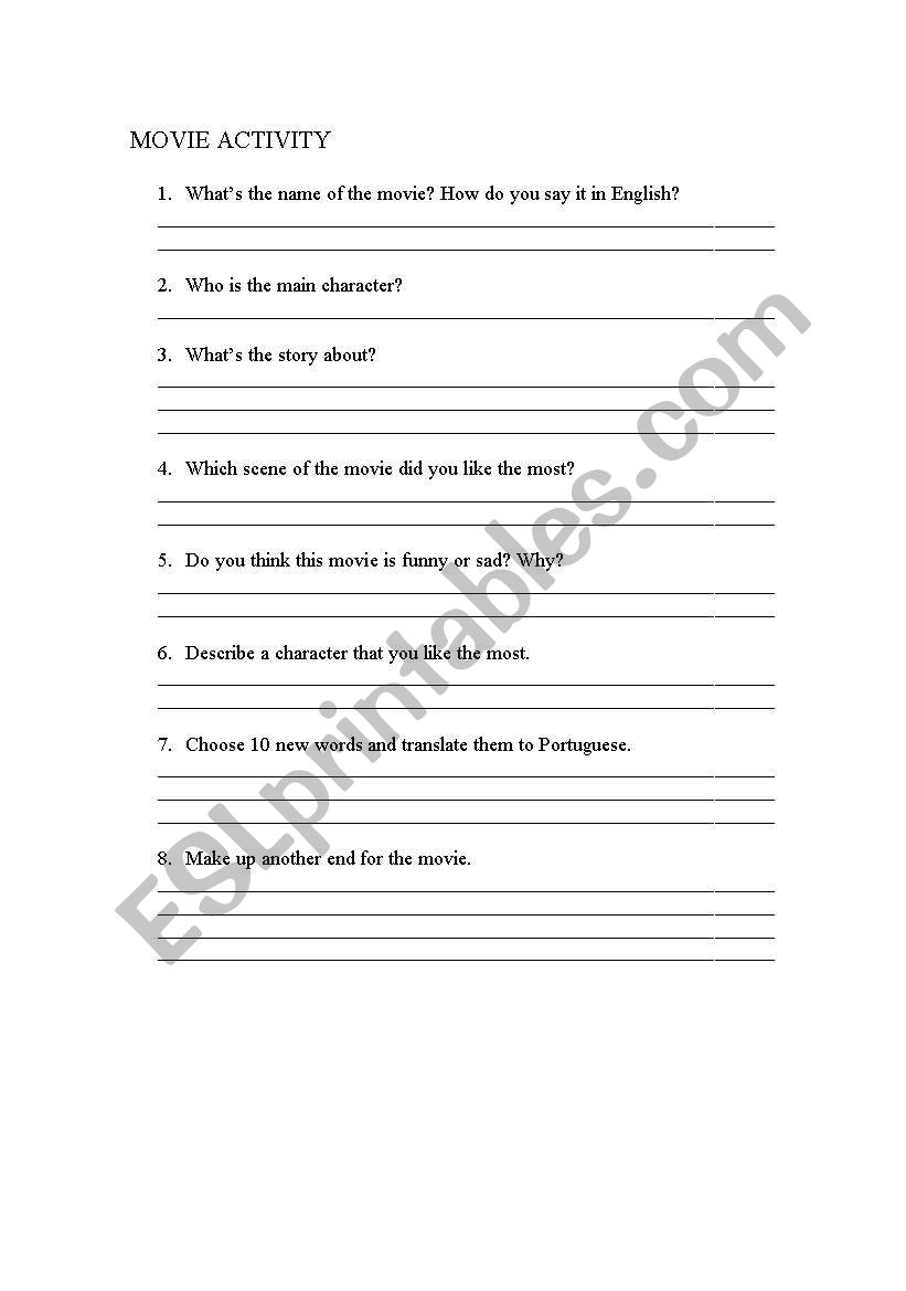 movie activity worksheet