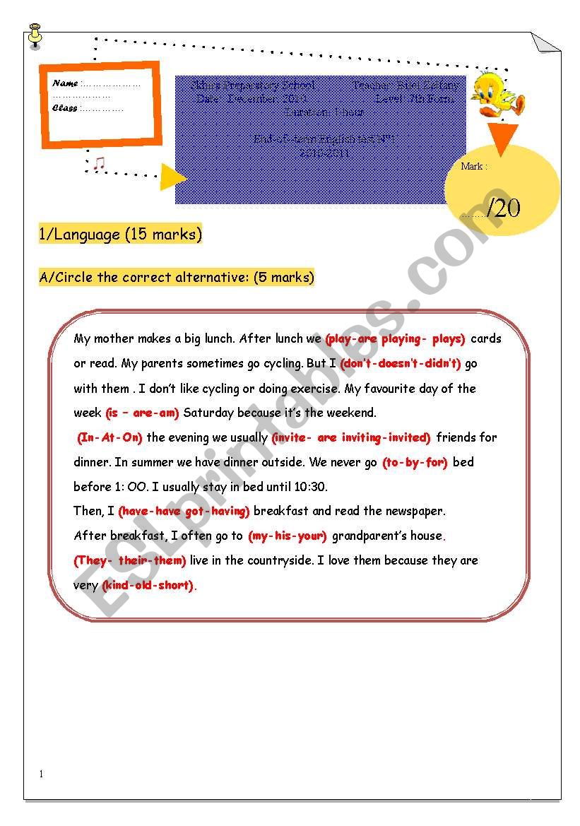 End-of-term test N1 worksheet