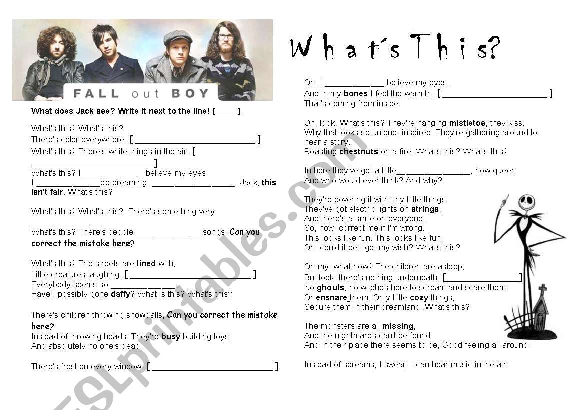 whats this? fall out boy worksheet