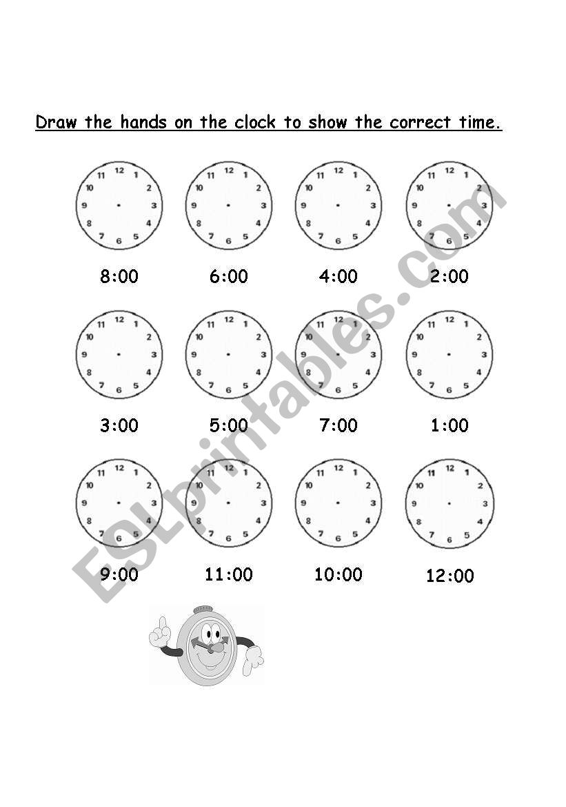 Draw the hands on the clock worksheet