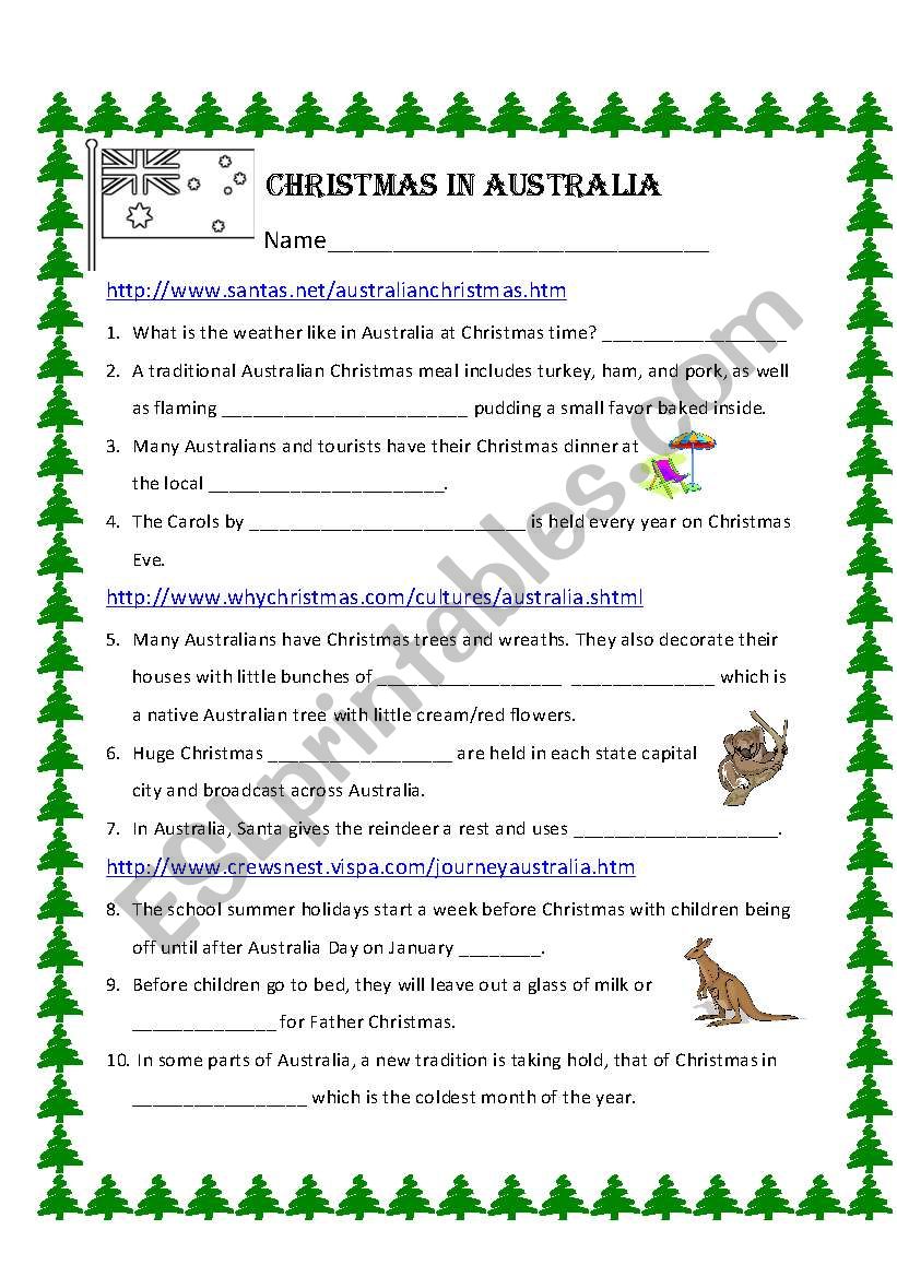 Christmas in Australia worksheet