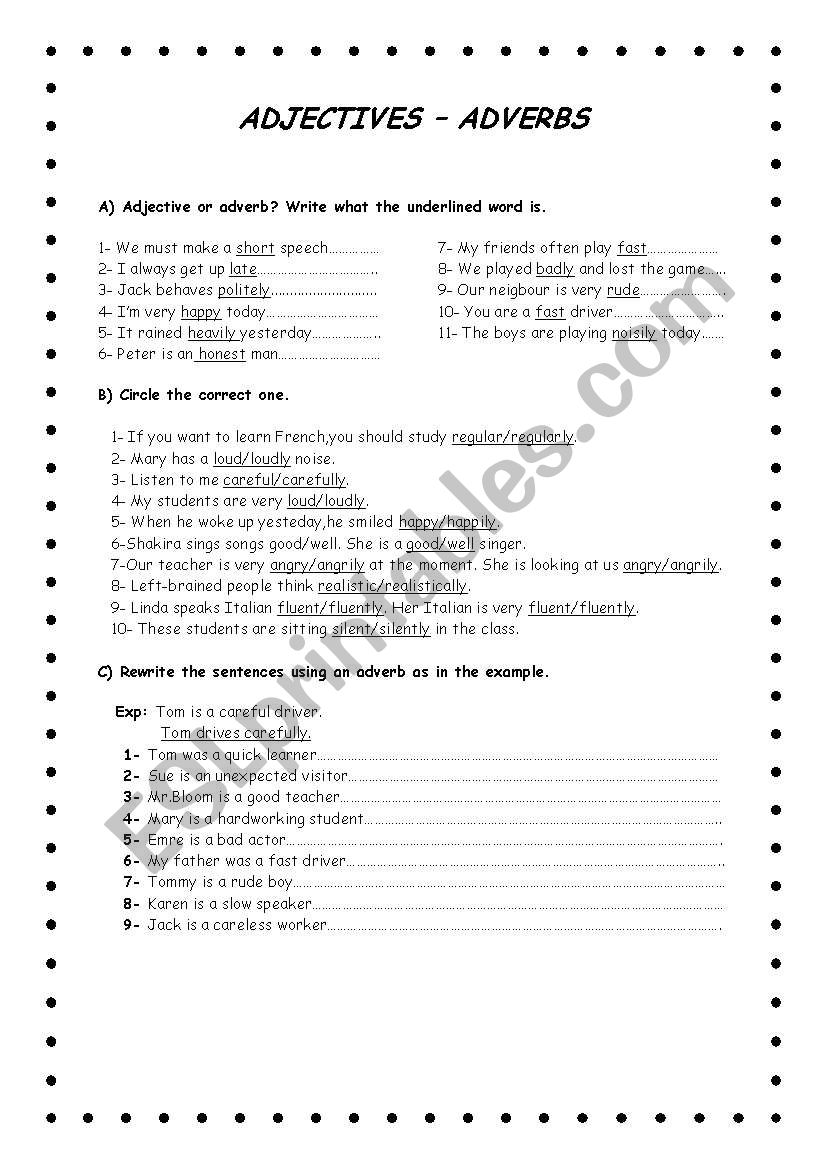 adjective or adverb worksheet