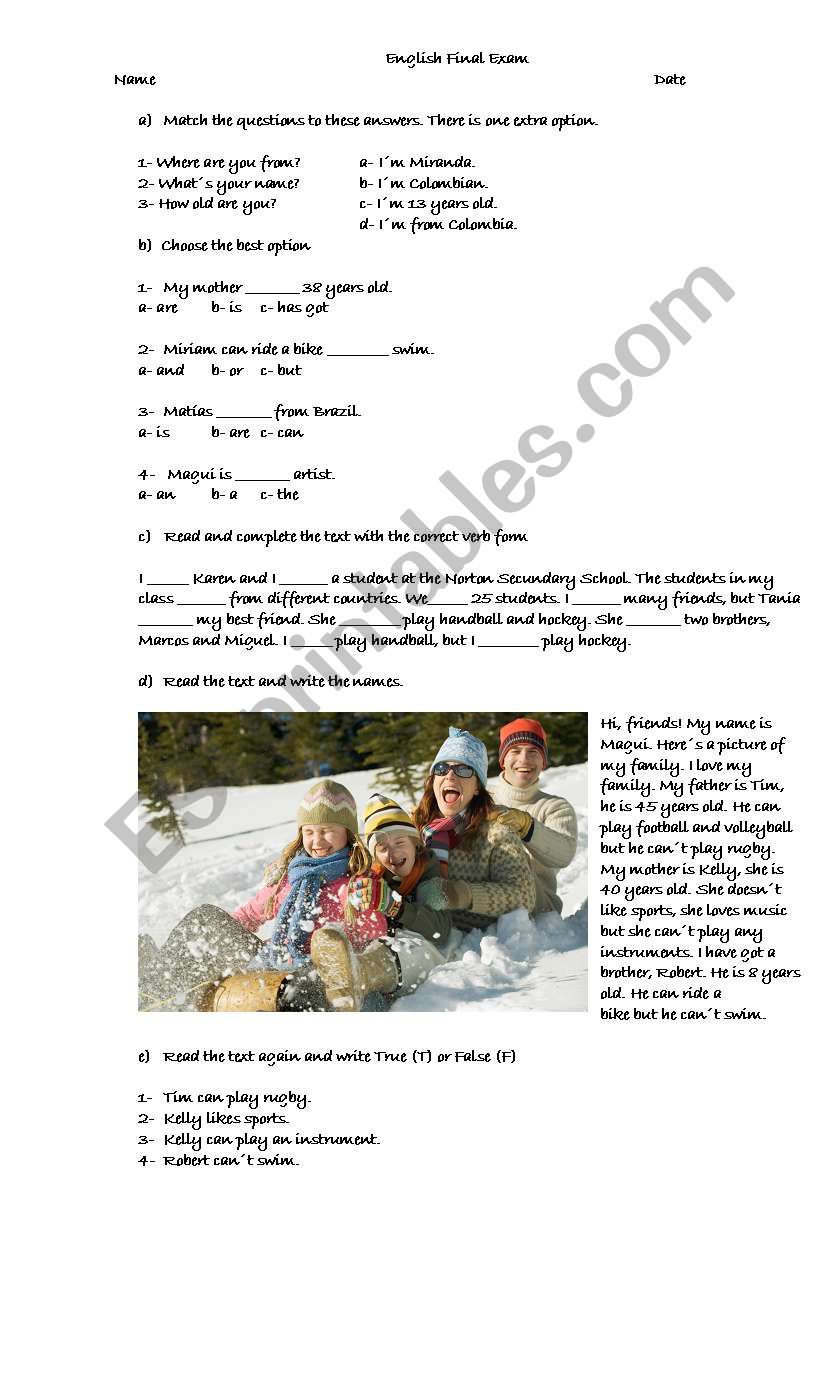 Final Exam Begginers worksheet