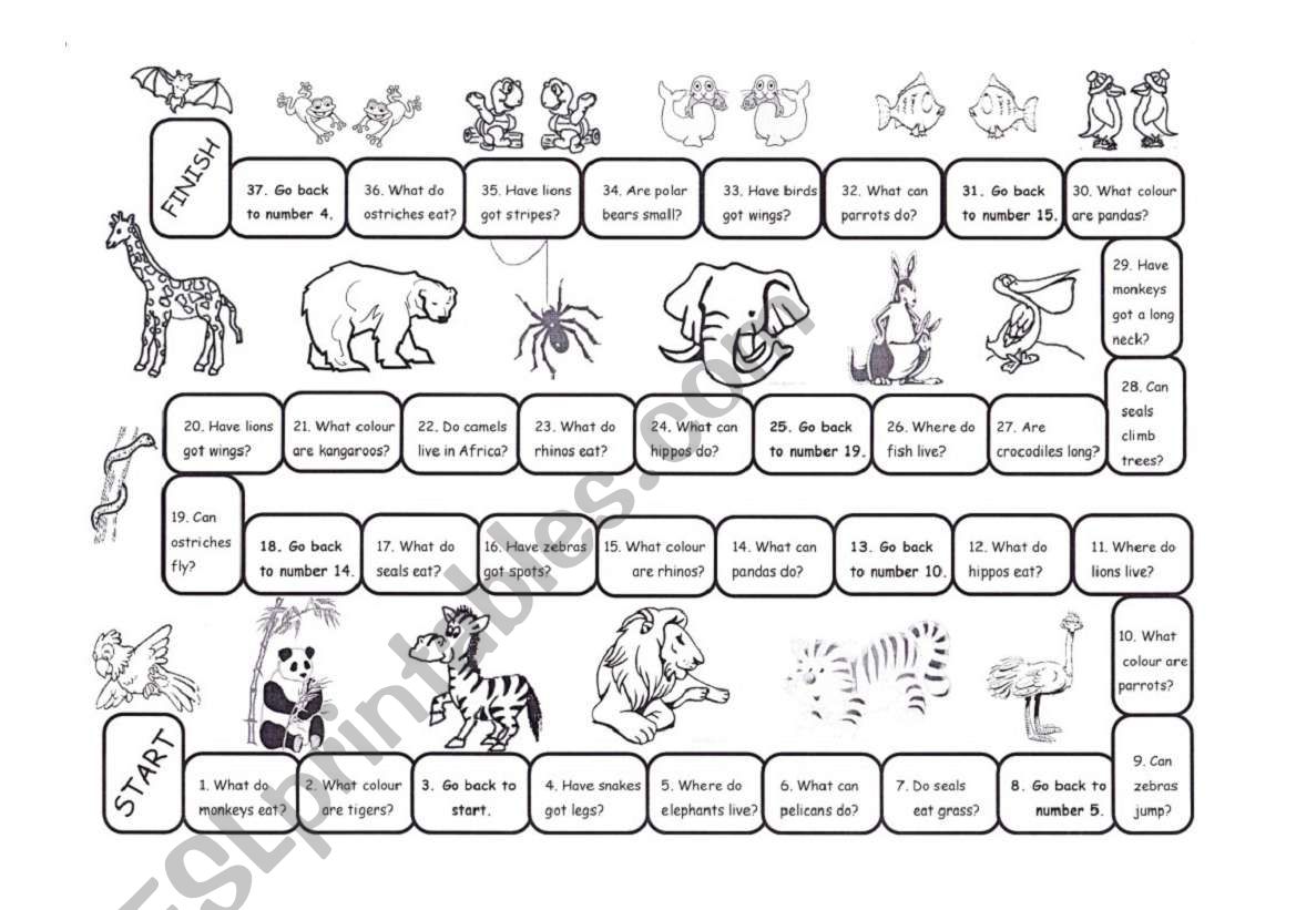 Animal Board Game (bw) worksheet