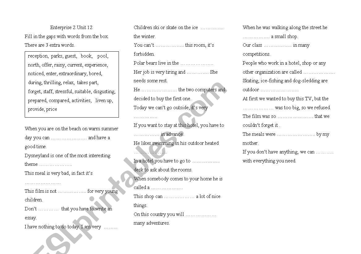 Enterprise 2 Unit 12 worksheet