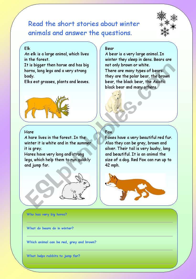 Winter animals. Reading comprehension .