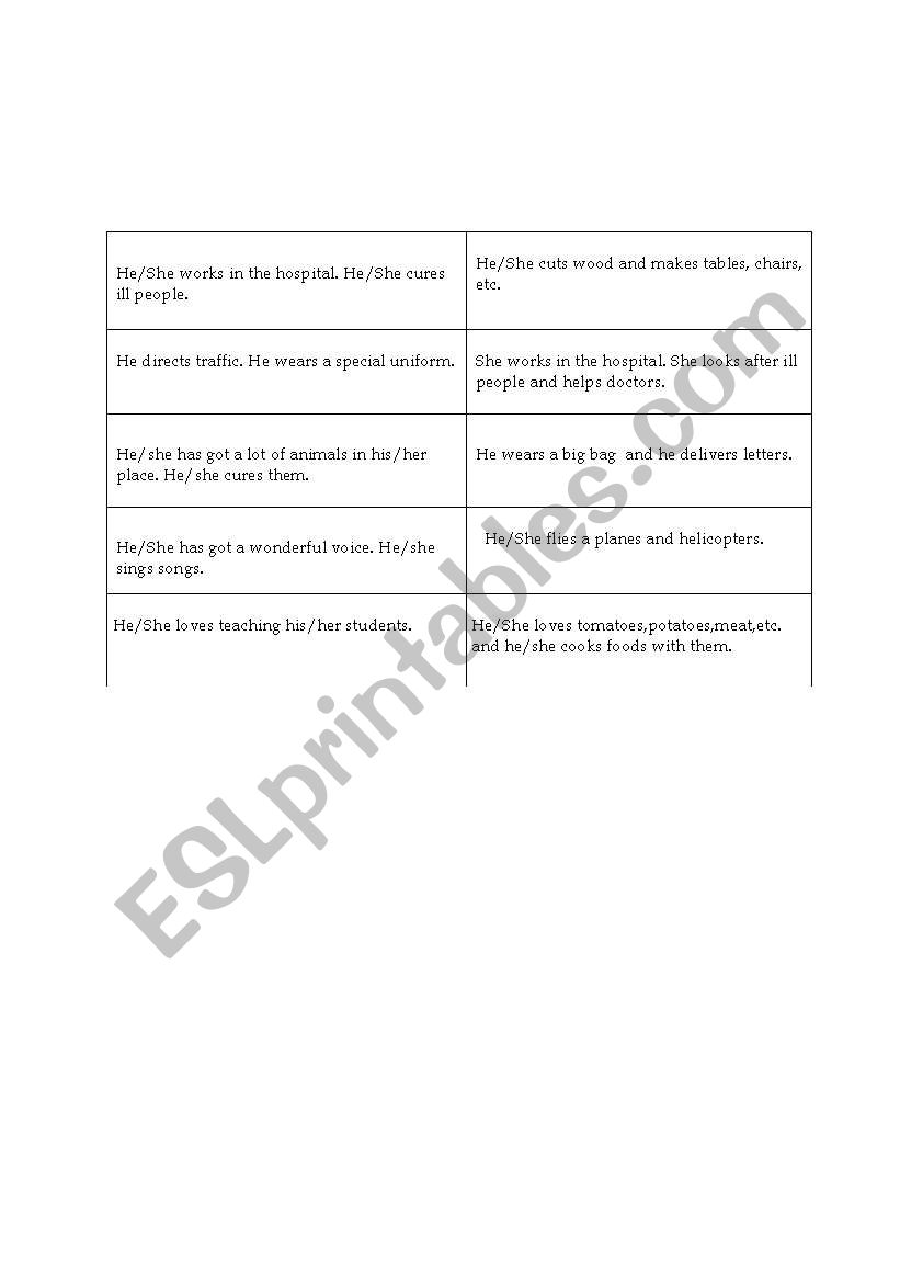 Guess the job (card game) ! worksheet