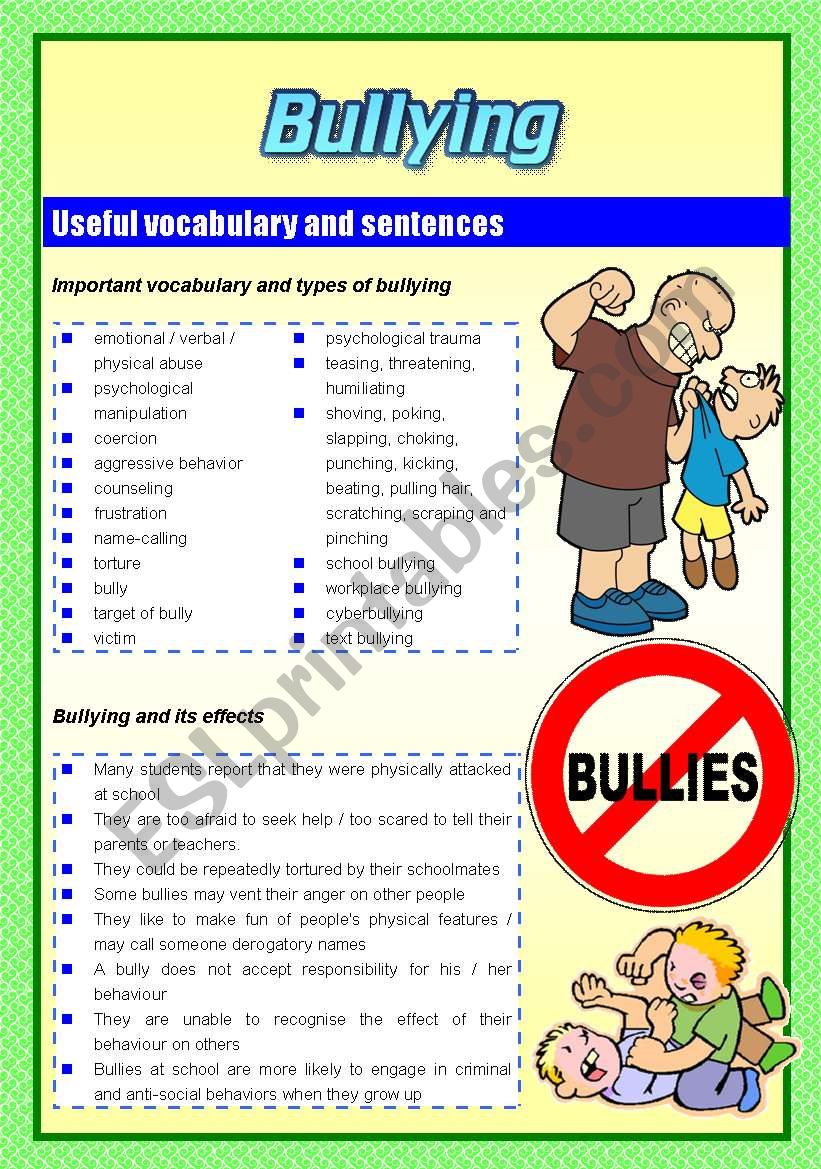 Bullying (Two pages) worksheet