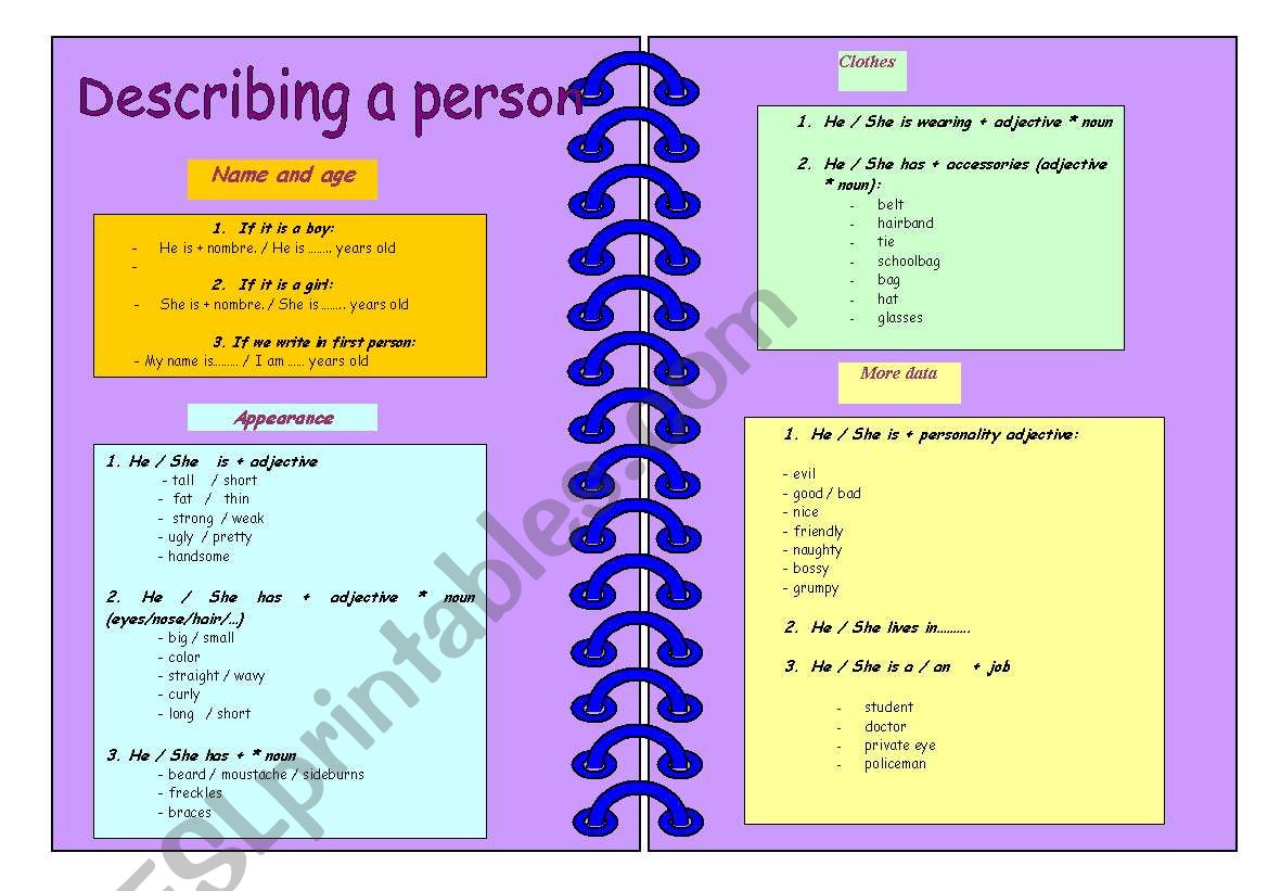 Describing a person worksheet