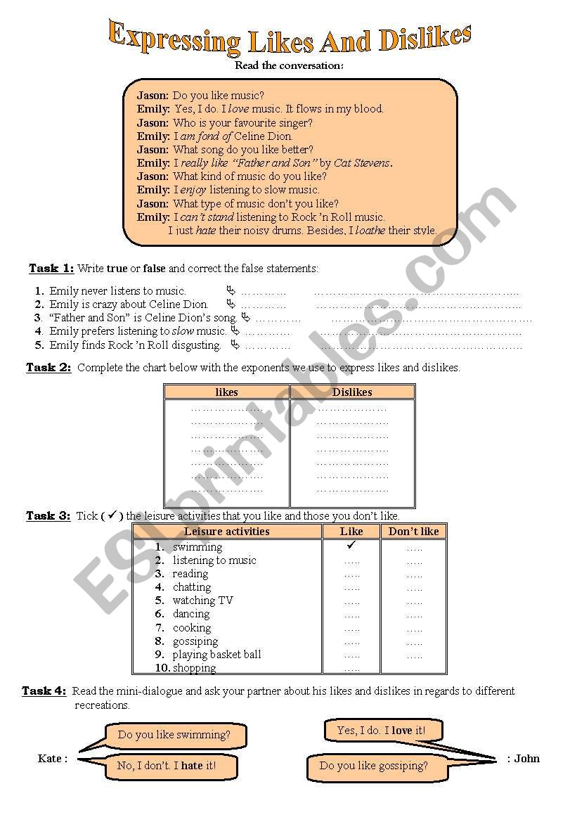 Language Functions: Expressing Likes and Dislikes