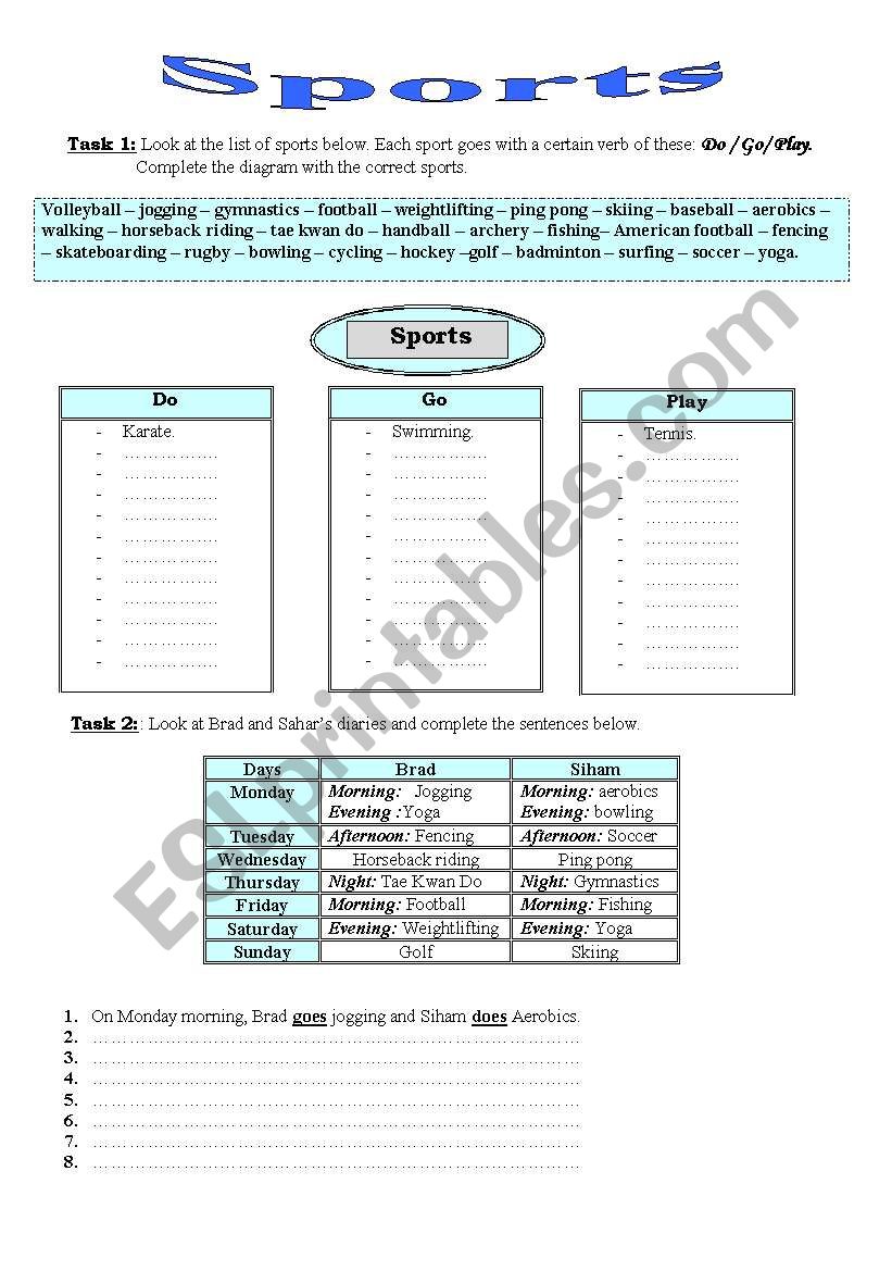 Sport collocations worksheet