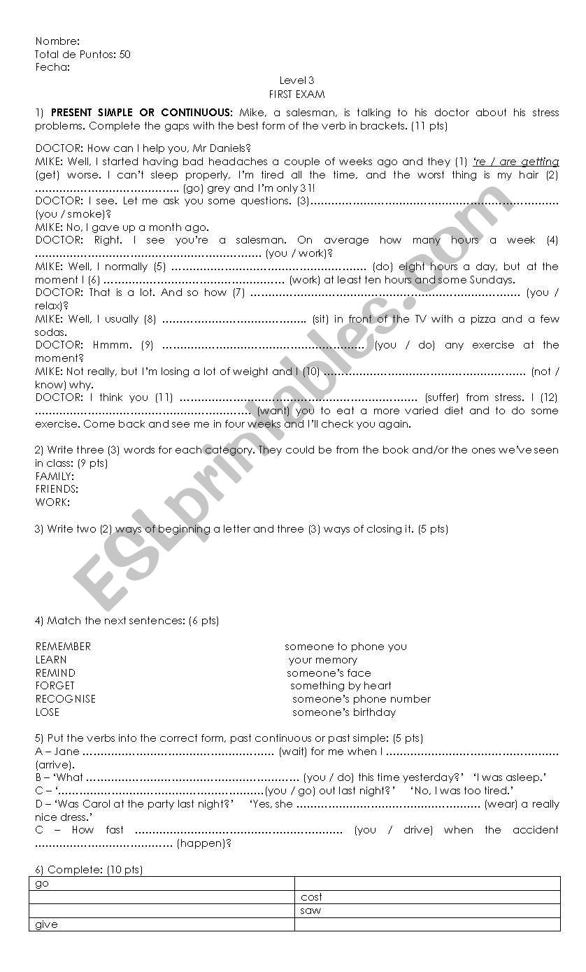 Intermediate Exam 1 worksheet