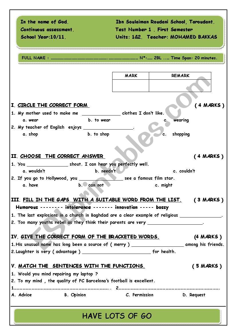 My first quiz to Moroccan bac students