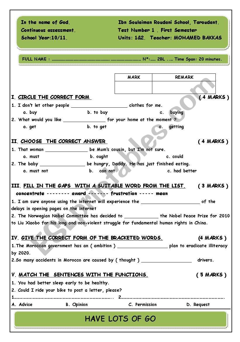 a quiz worksheet