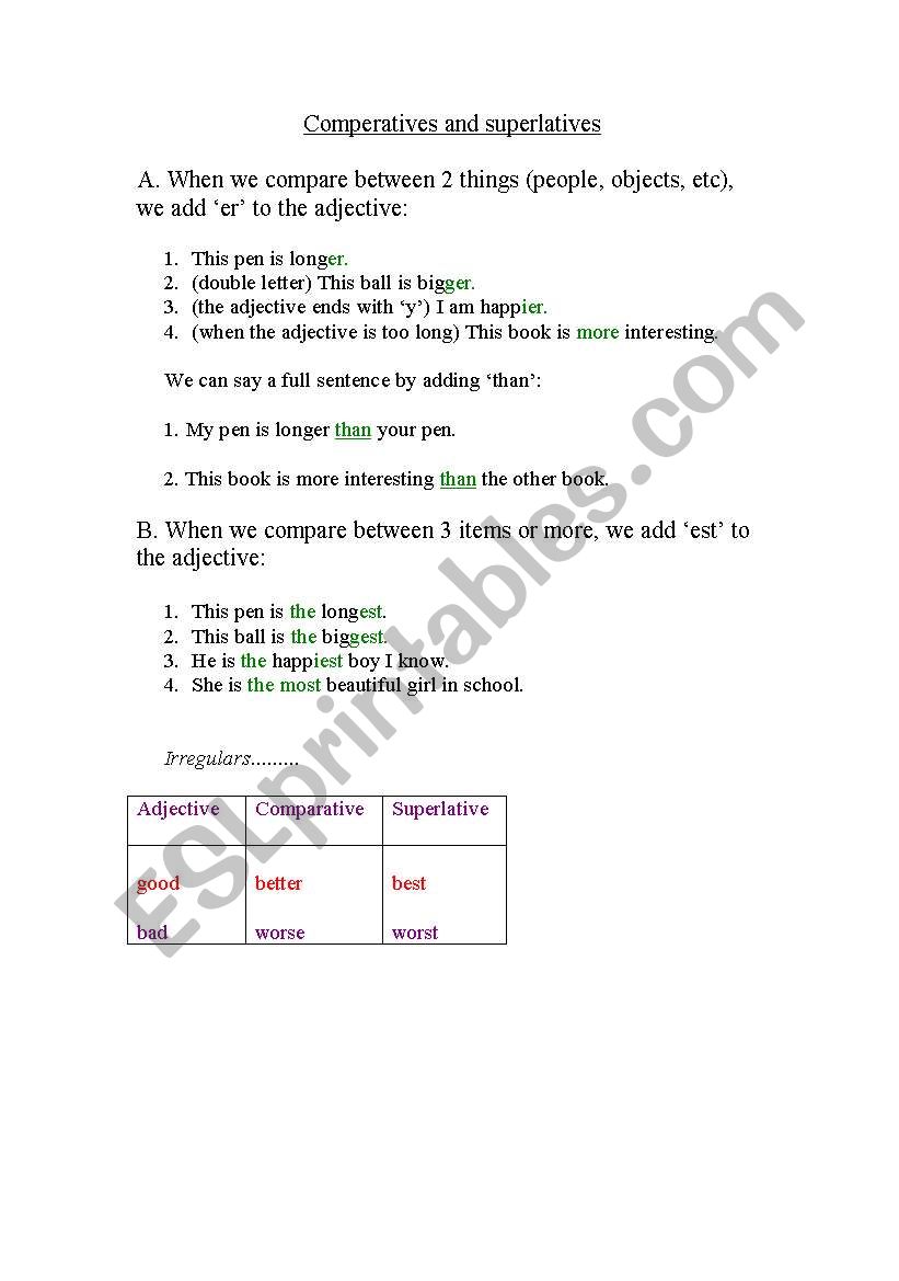 comperative + superlative worksheet