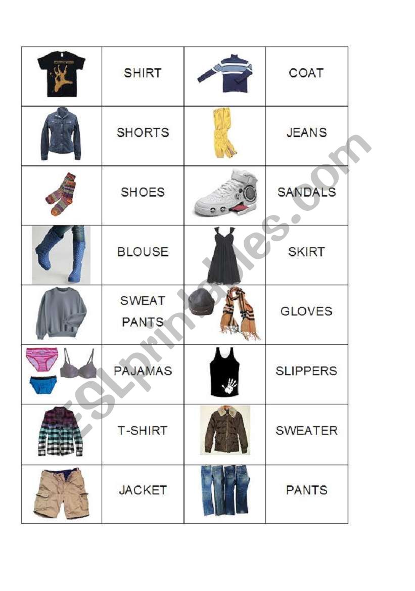 Clothes Dominoes worksheet